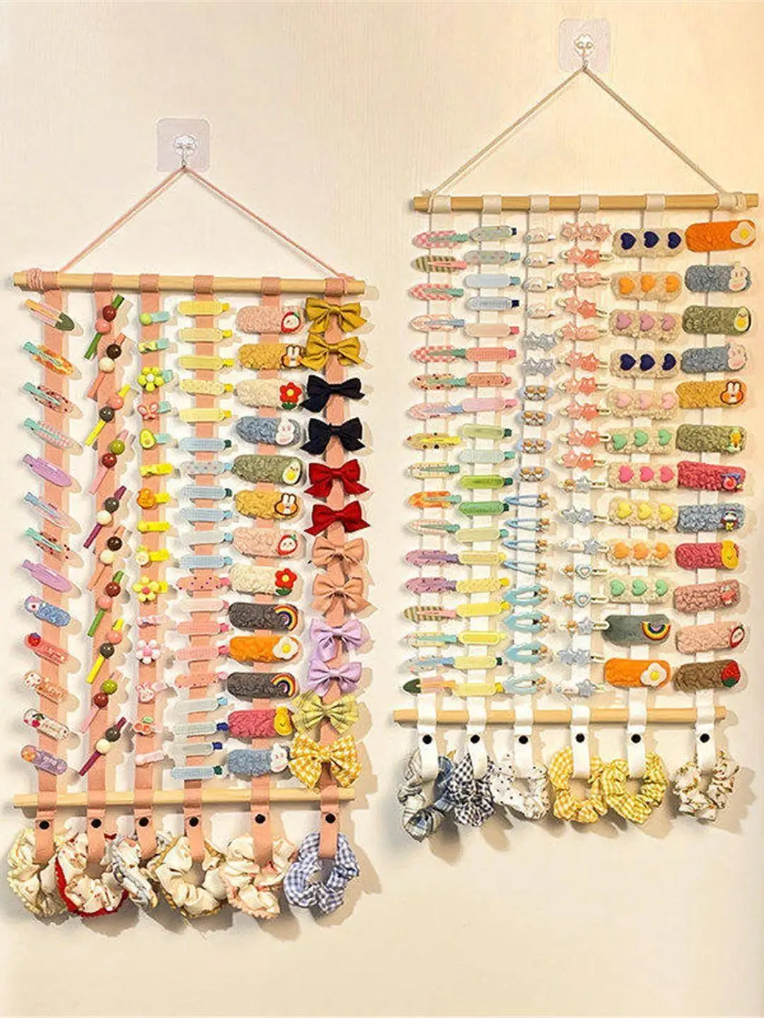 Wall-Mounted Children's Hair Accessories Display Rack Large Capacity Storage Organizer Baby Hair Bands Clips Holder Pink Cute