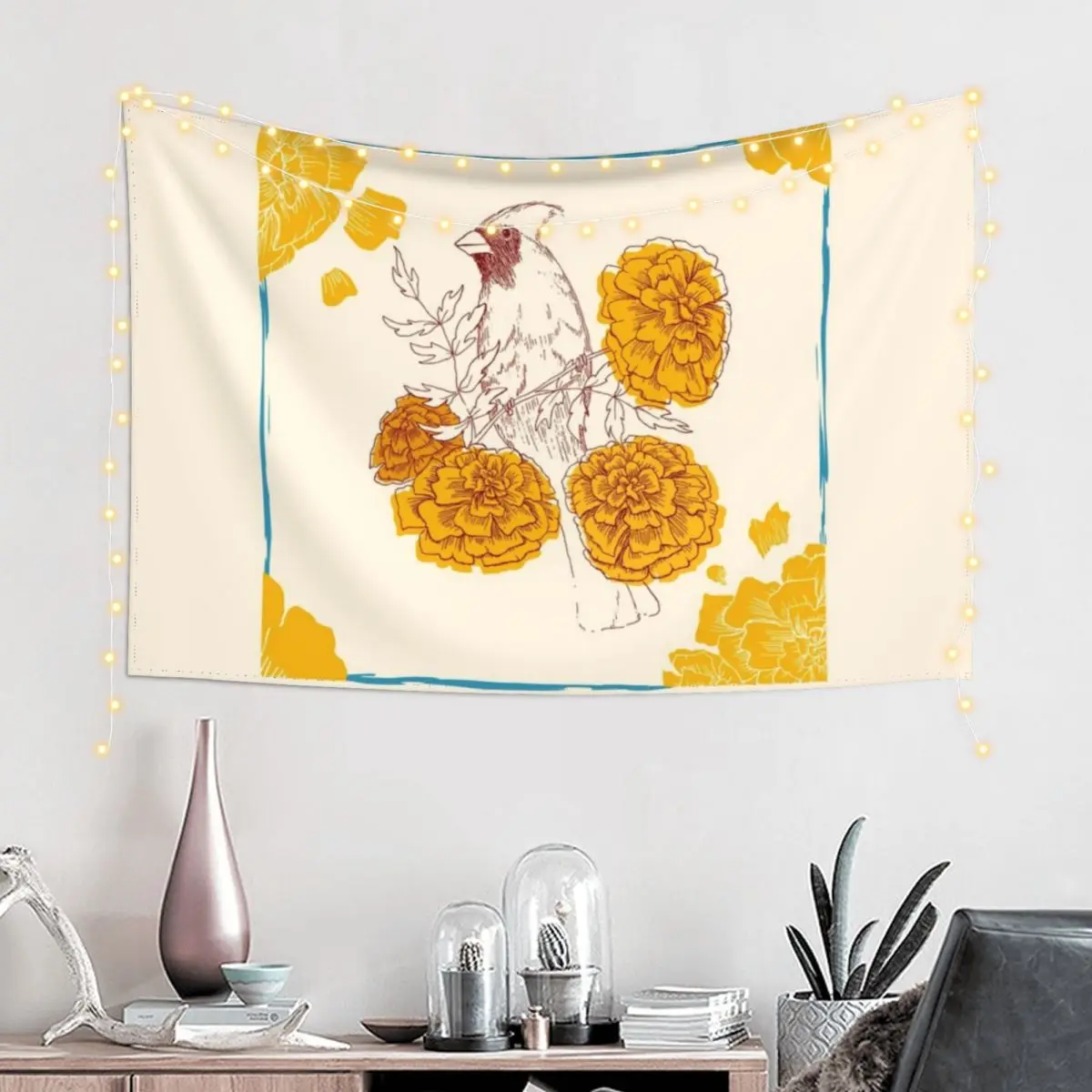 Cardinal + Marigold + Skylight Tapestry Decoration For Home House Decor Decor For Bedroom Bedrooms Decor Tapestry