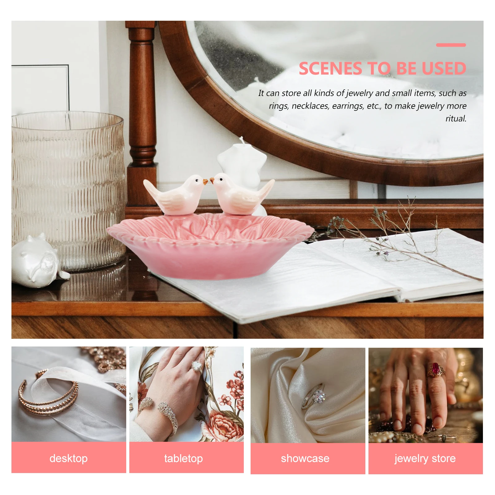 

Ceramic Birds Jewelry Tray Decorative Plate Desktop Jewelry Organizer Small Rings Necklaces Earrings Storage Dish