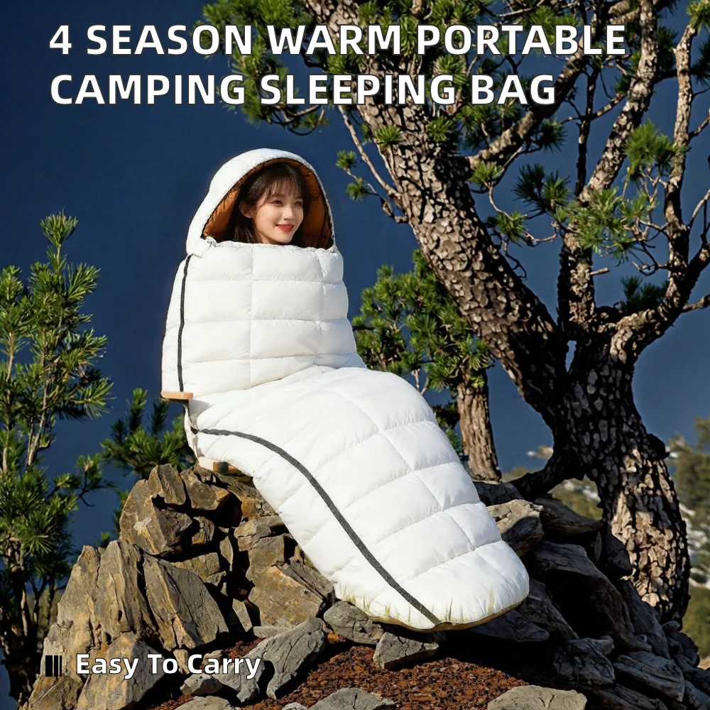 Outdoor Camping 4 Season Nylon Duck Filled Portable Hybrid Type Sleeping Bag Enlarged Thickened Winter Warm Cold-proof Adults