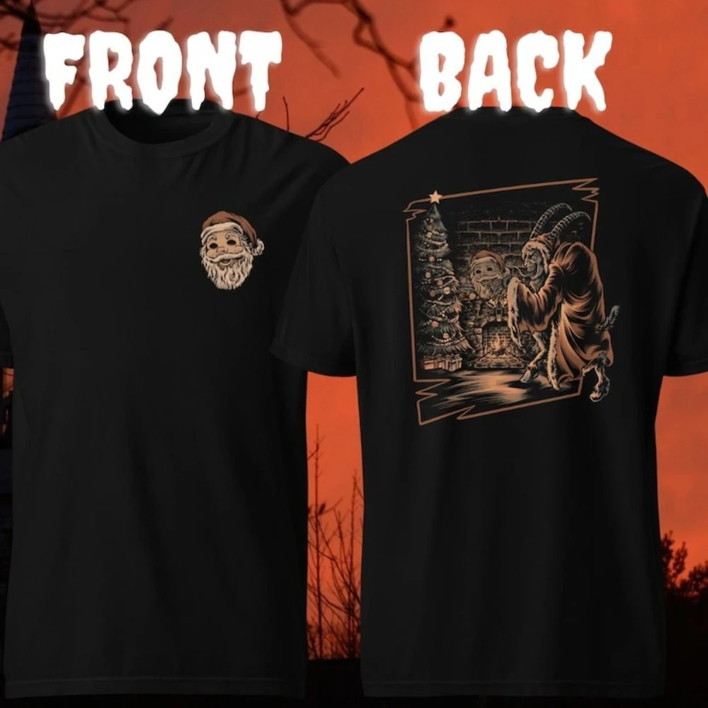 Santa Krampus T-Shirt Spooky Christmas Monster Design Shirt Unique Terrifying Christmas Clothing Mens Novelty Fashion Cotton Tee