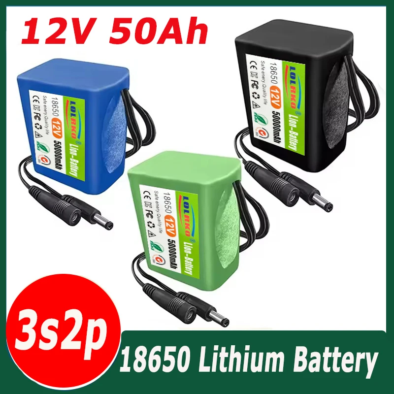 

18650 3S2P 12V 50000mAh Original Lithium Ion Battery DC 12.6V 50Ah Rechargeable CCTV, Camera Monitor Replacement Battery+Charger