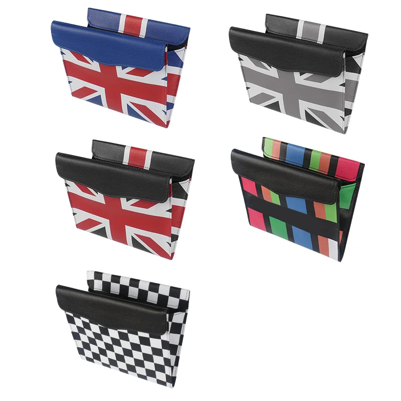 Car Seat Back Hanging Storage Bag PU Leather For BMW Mini COOPER Multifunctional Magnetic Cover Garbage Storage Bag Union Jack