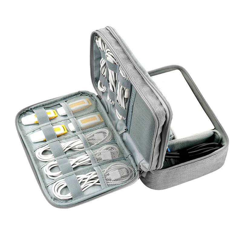 Portable Multifunctional Storage Bag Hard Disk Case Power Bank Power Adapter Earphone USB Cable Travel StorageBag Grey