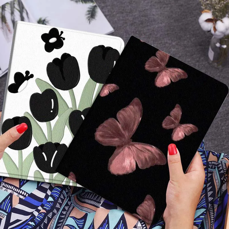 

Pink Butterfly Black Background Tablet Case For Lenovo Xiaoxin Legion Pad Tab Pro GT Y700 Gen4 2 11 P11 M10 K10 3rd Plus Gen