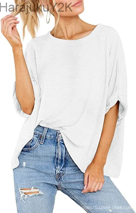 2024 Women's Summer High Elasticity Comfortable Casual Loose Quarter Sleeve T-Shirt Top Macaron Color Commuting