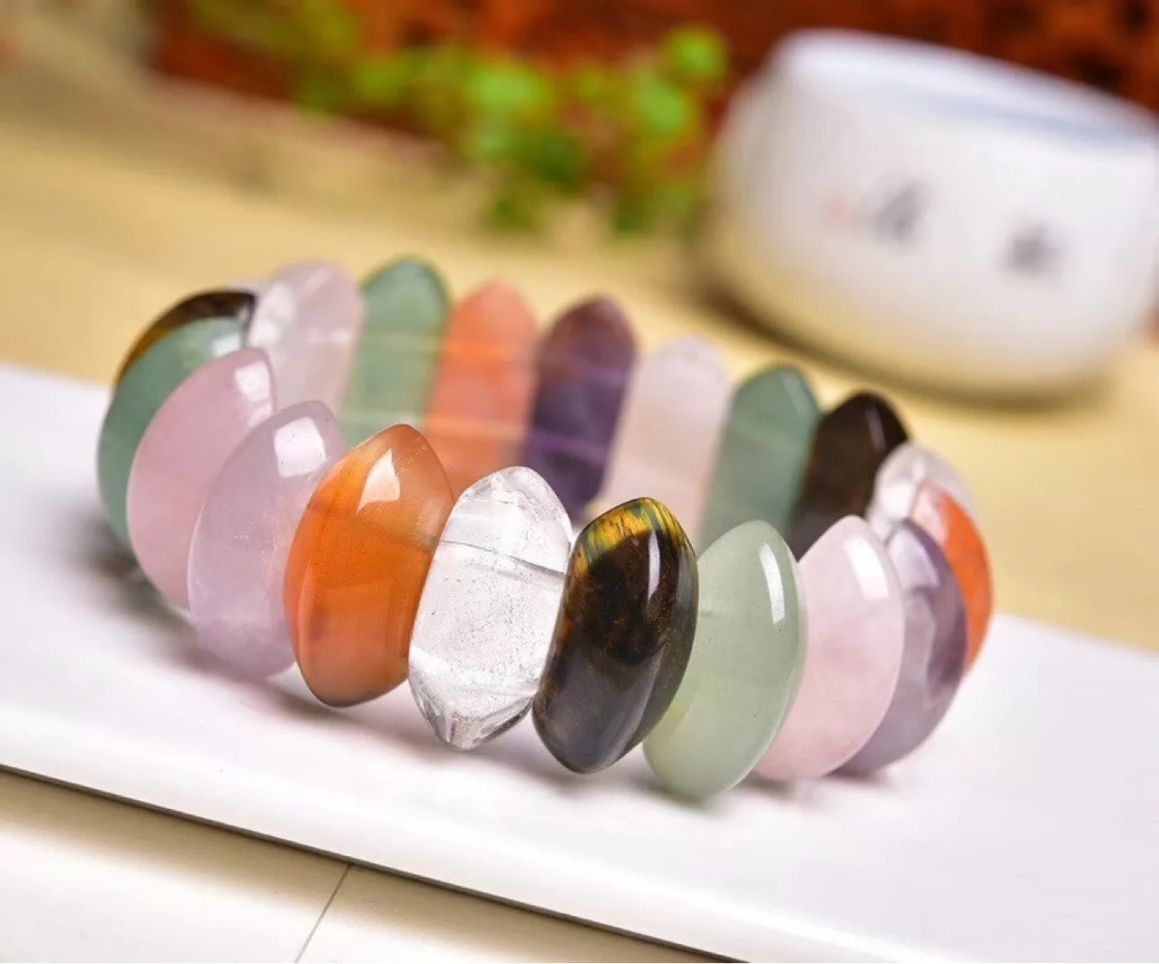 

Natural Multi Gemstone Quartz Bracelet Wholesale 1pcs 8x24mm 18cm Long Jewelry for Women