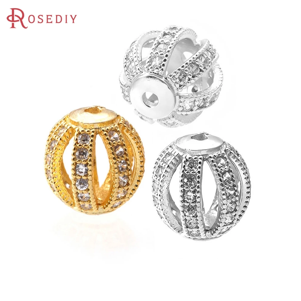 

4PCS 18K Gold Color Brass Zircon Hollow Round Spacer Beads Bracelets Beads High Quality Diy Necklace Earrings Making Accessories