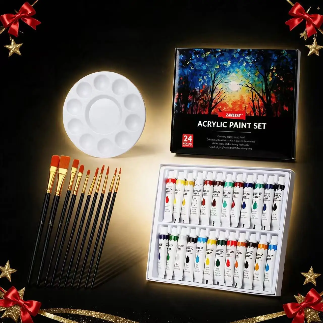Complete Painting Kit, Acrylic Paints + Multiple Brushes + Palette, Ideal for Painting Enthusiasts and DIY Craft Lovers, Perfect Gift with Great Vibe
