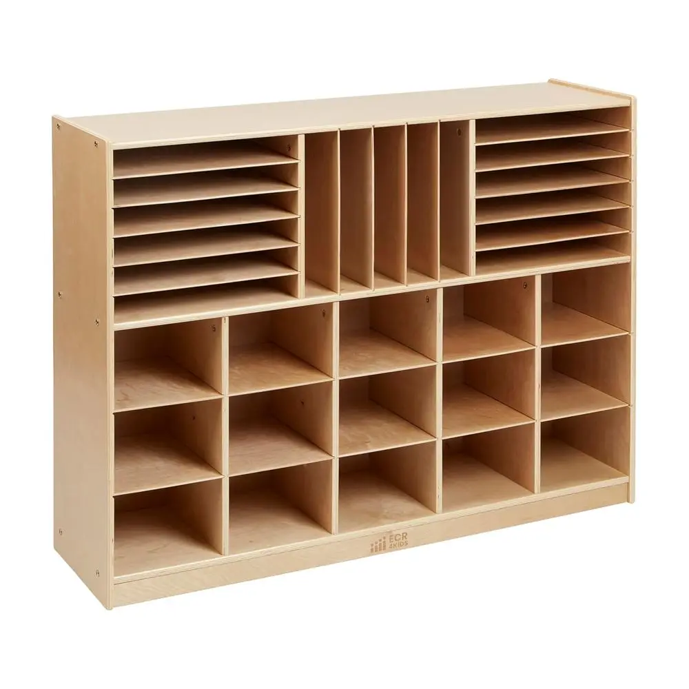 

Multi-Section Mobile Tray Cabinet with Cubby Storage Comparents, Kids urniture, Natural