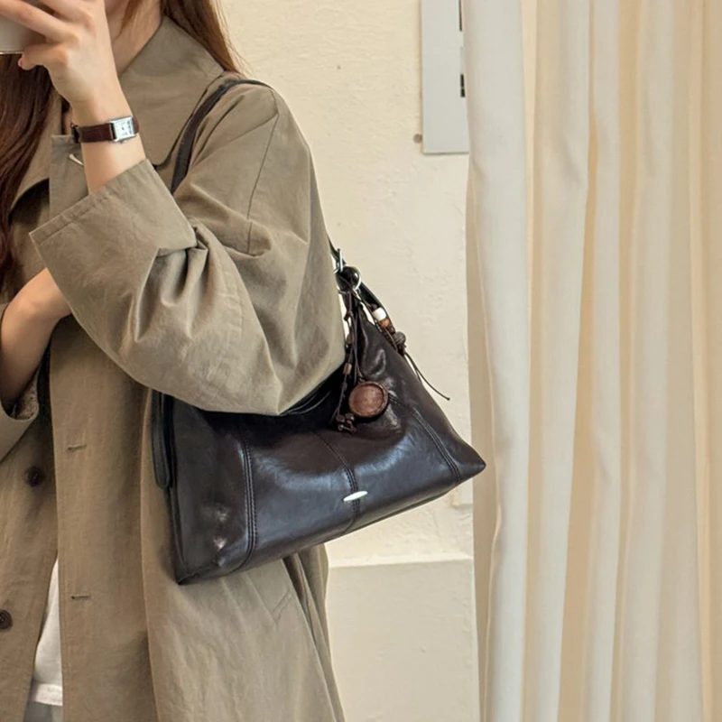 Vintage Women Hobo Shoulder Bag Soft PU Leather Retro Casual Handbag Removable Crossbody Strap Daily Purse