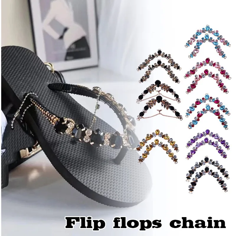 Women Beach Slider Decorate Chain Ladies Acrylic Crystal Shoe Chain Flip Flop Decor DIY Garment Sewing Accesso Connector Buckles