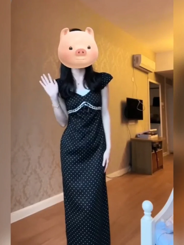 

Длинное платье для похудения с застежкой на талии в горошек Bubble Sve Повседневная летняя одежда для женщин больших размеров Корейский Sle A-Line ...