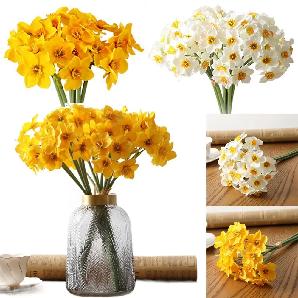 6PCS/Bundle Gift Wedding Ornament Party Supplies Floral Arrangement Simulation Narcissus Artificial Flower Lifelike Daffodils