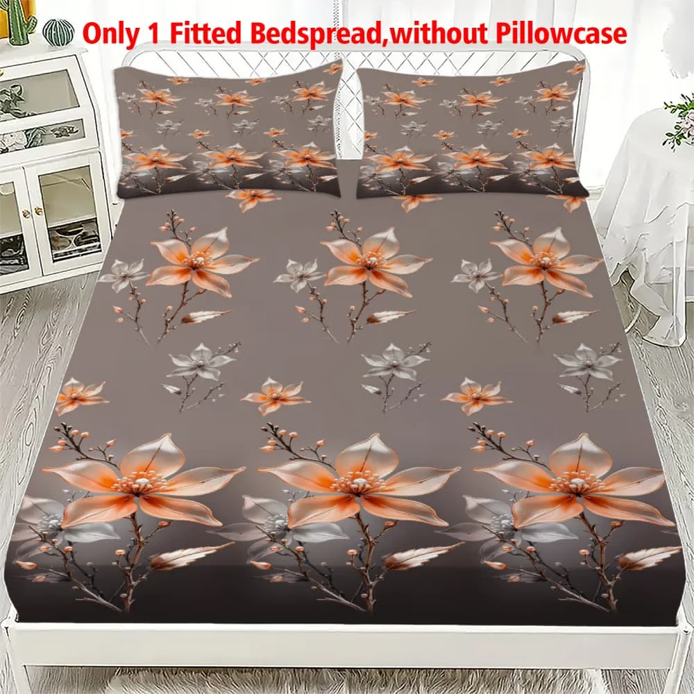 1pc Elegant Crystal Floral Print Fitted Sheet Deep Pocket Elastic Mattress Cover Single Double Queen King Bedroom Decor