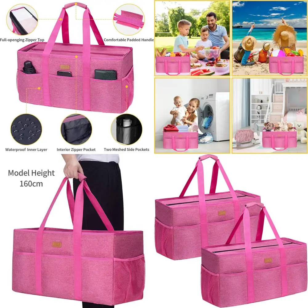 

Extra Large Utility Tote Bag with Lid and Reinforced Metal Wire Frame