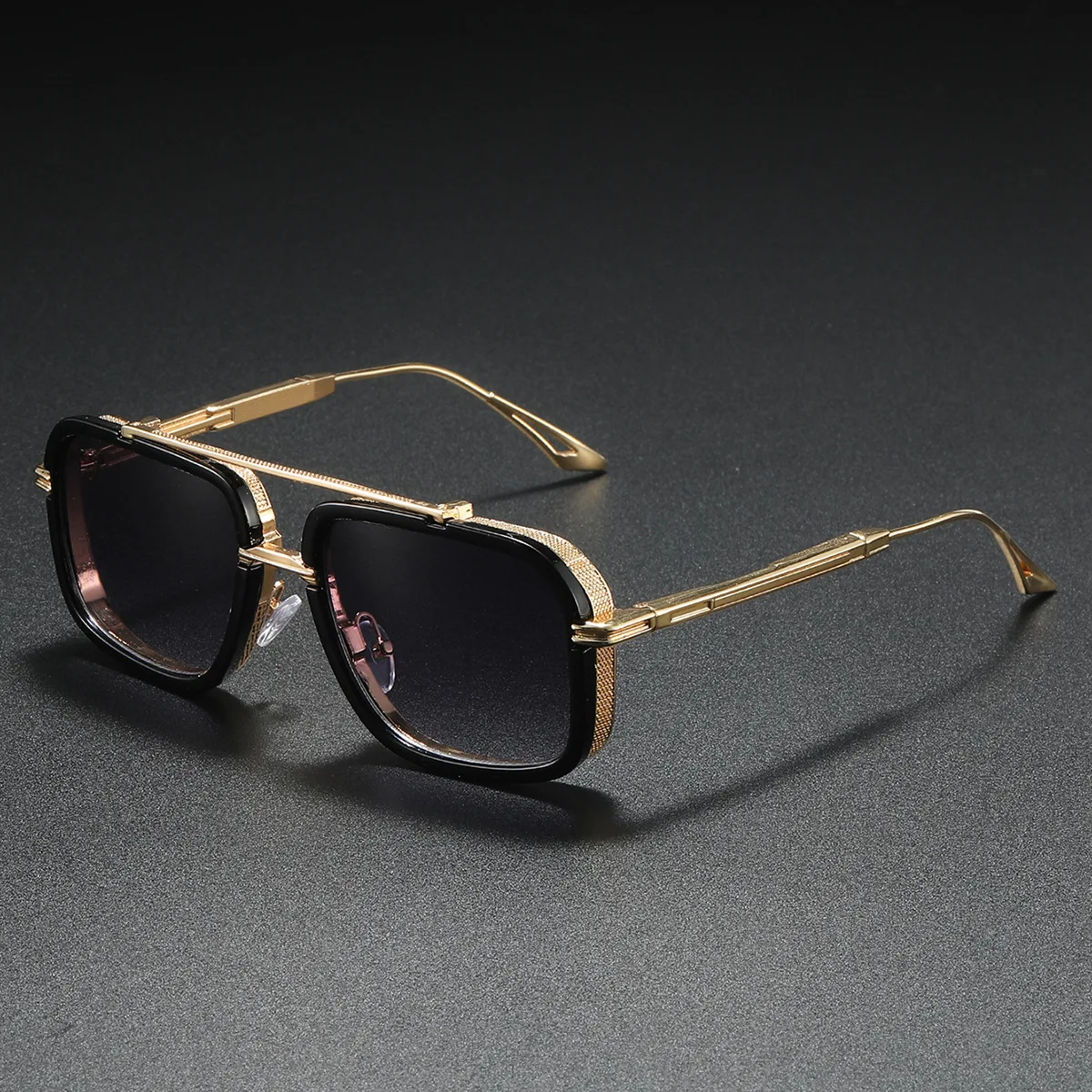 Image of Große Quadratische Sonnenbrille Männer Steampunk Stil Metall Pilot Sonnenbrille Luxus Designer Marke Brillen Fashion Shades Doppel Strahl