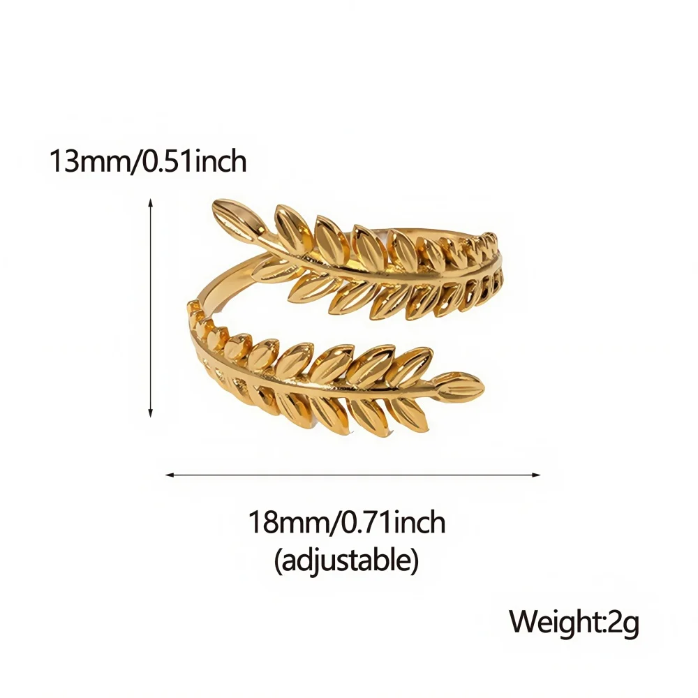 Einfacher, goldfarbener Ring aus Edelstahl mit Blattmuster, verstellbar, für Damen, modischer Schmuck aus Titanstahl. – Detail 1