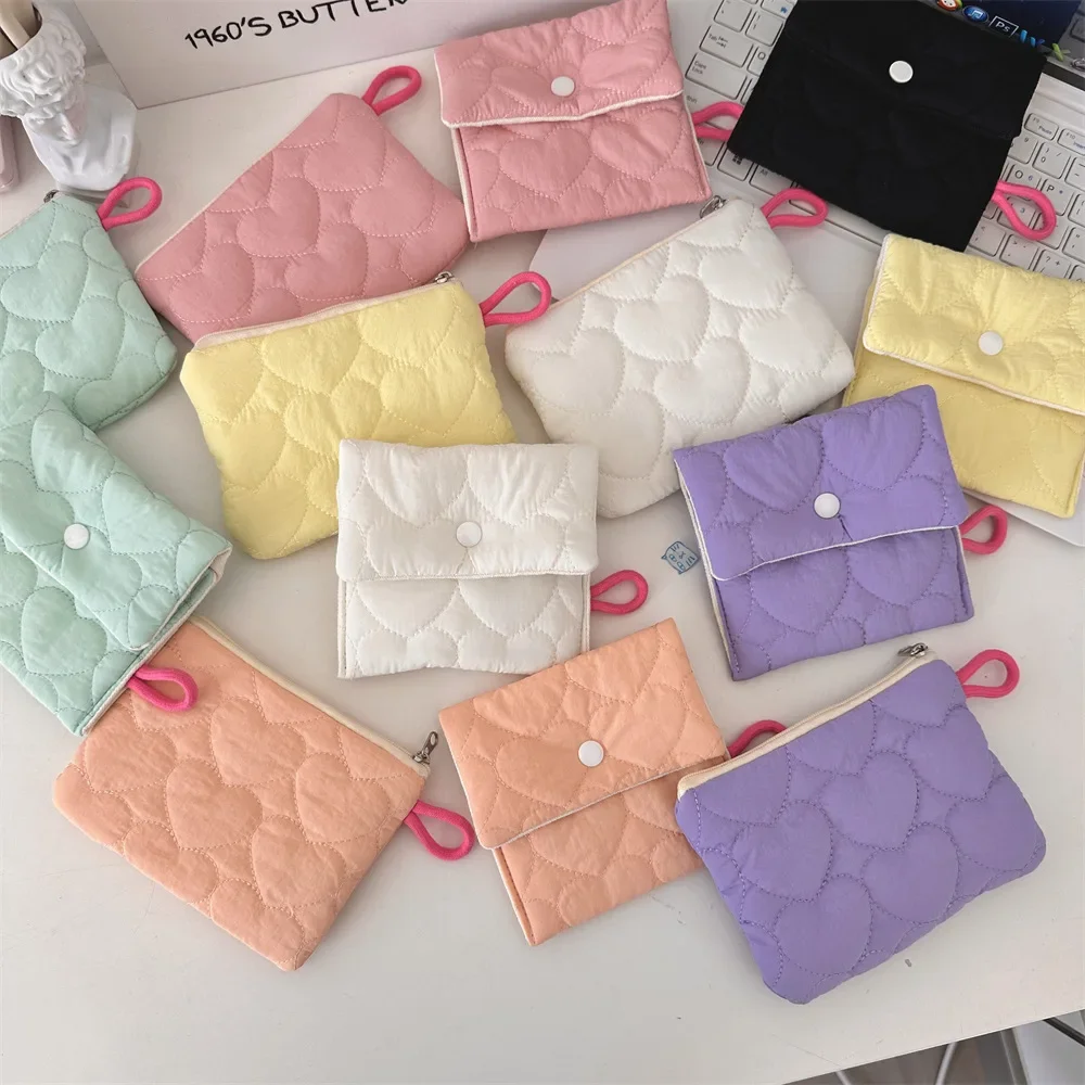 New Quilted Candy Colored Coin Purse Coin Pouch Mini Sanitary Napkin Storage Bag Portable Pocket Wallet Mini Purse Cute Purse