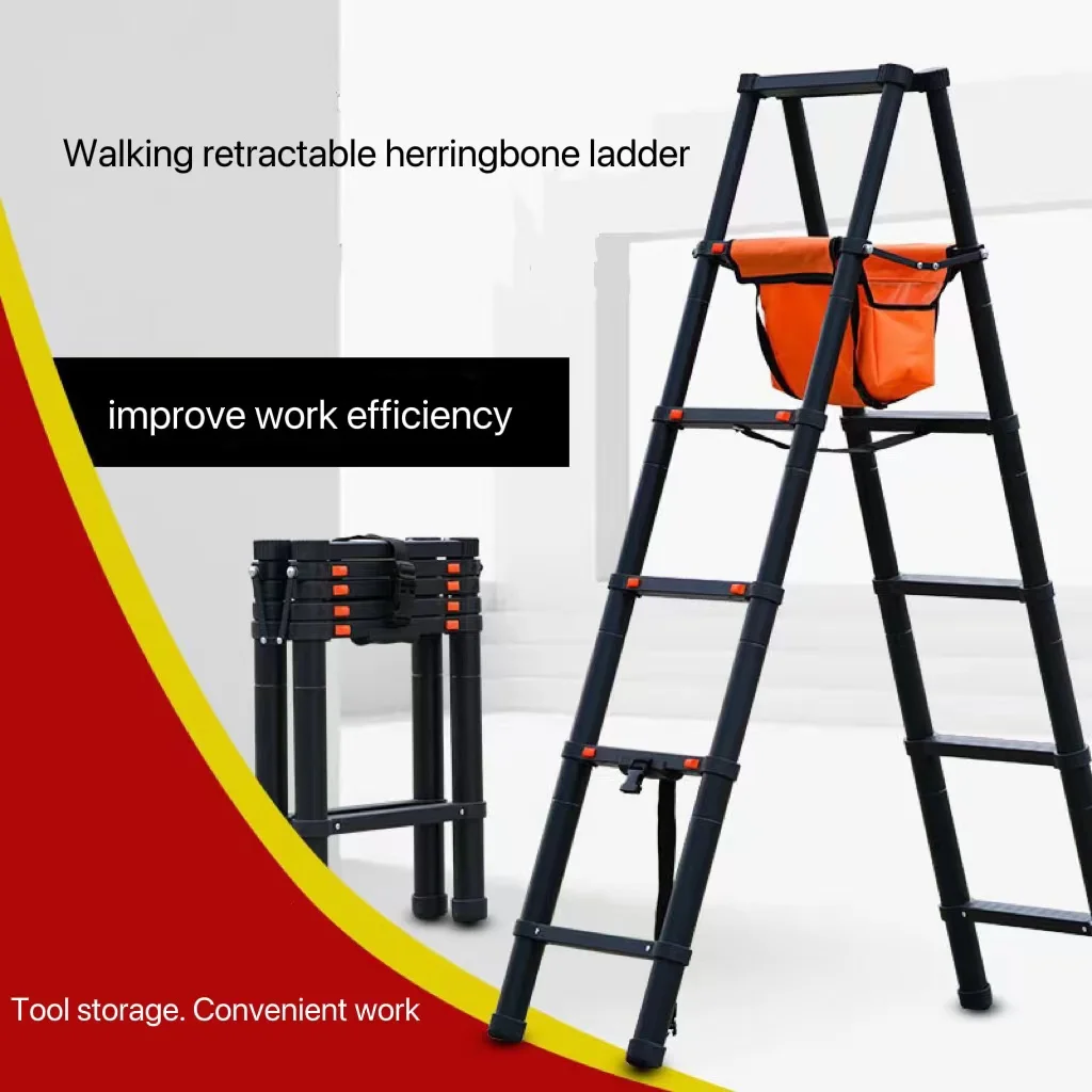 工業用スタイルのアルミ合金製伸縮はしご、ツールトレイ付き、折りたたみ式で組み合わせ可能な機能を備えた折りたたみ式はしご