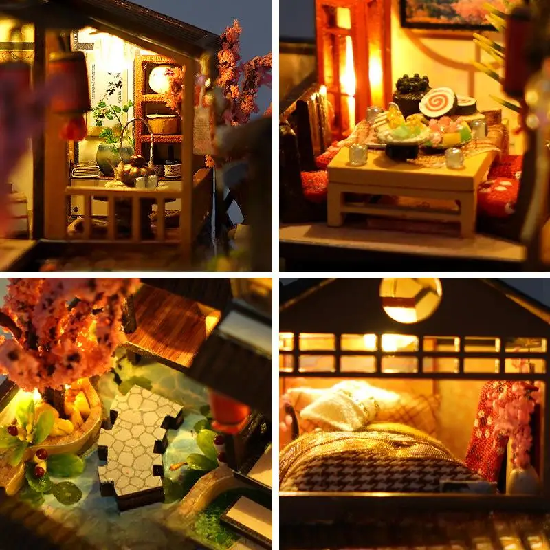 OUZEY 3D Wooden Dollhouse DIY Kit - “Cozy Cottage” with Furniture & Lights, Complete Miniature House Gift for Girls