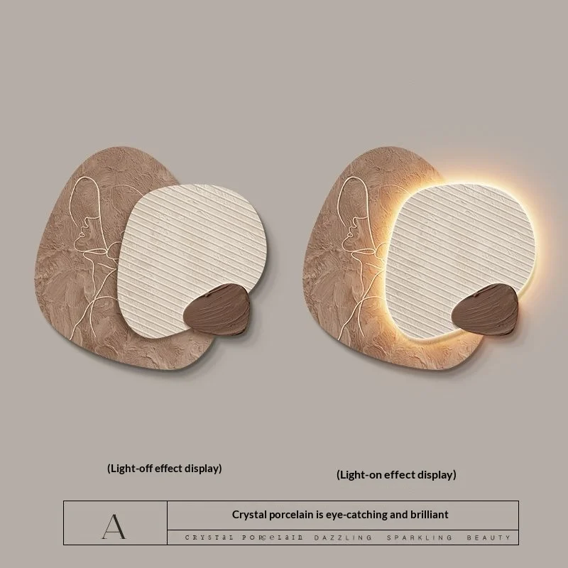 French Cream Style LED Illuminated Good Fortune Stone Painting Wall Light for Living Room Dining Room
