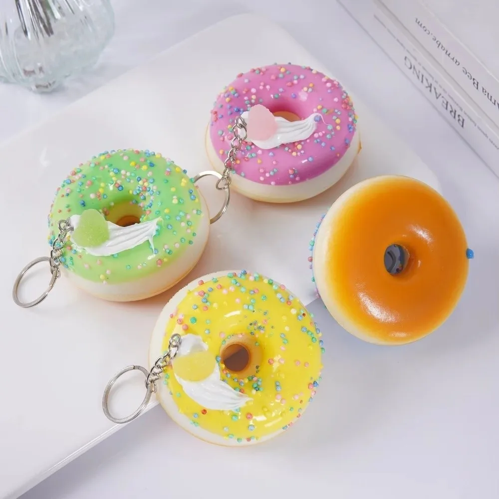 Simulated Food Donut Bread Squeeze Keychain Super Soft Kneading Slow Rebound Keyring Quick Rebound Elastic Realistic Food Pinch