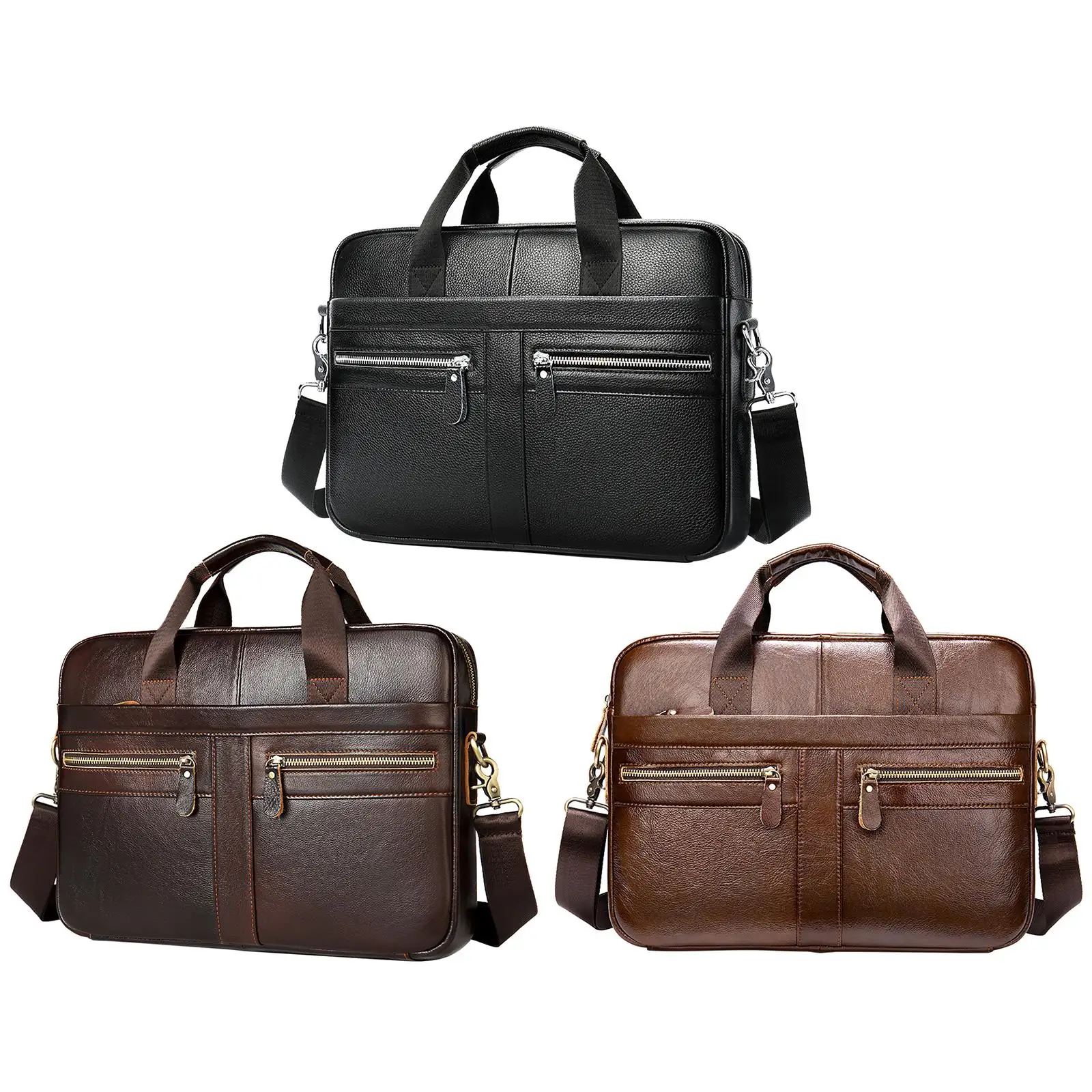 Men Briefcase Leather Business Laptop Bag Vintage Style Shoulder Bag 15 Inches Handbag