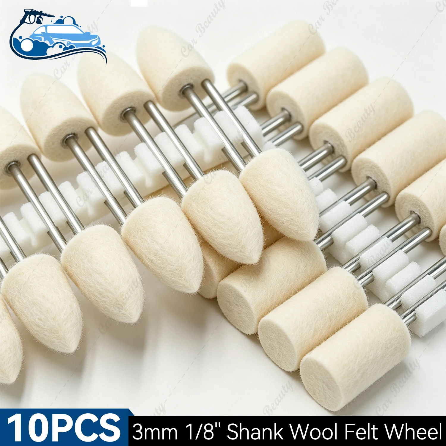 10PCS Felt Buffing Wheel with 3mm 1/8