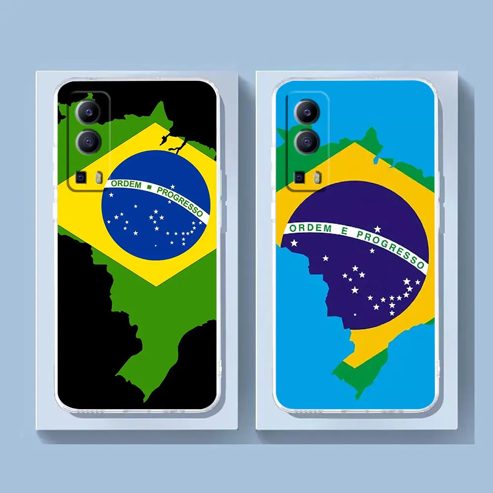 Clear Phone Case For VIVO Y30 Y32 Y33S Y50 Y51S Y52S Y53S Y55S Y66 Y77 Y93 Y95 Y97 V20 V21 5G 4G Case Funda Shell Brazilian Flag