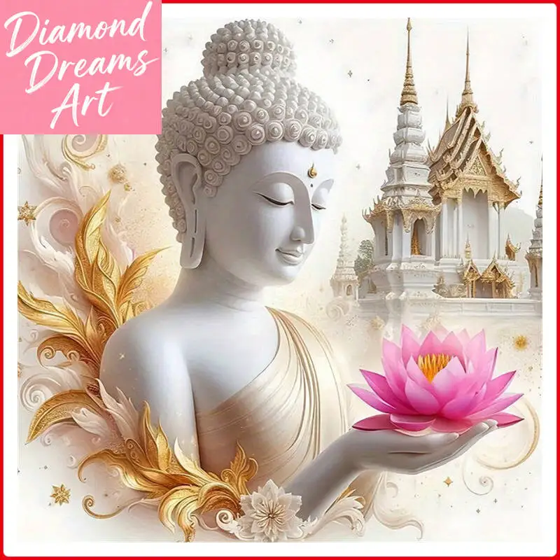 Frameless, DIY Lotus Diamond Painting Set Buddha Statue Diam