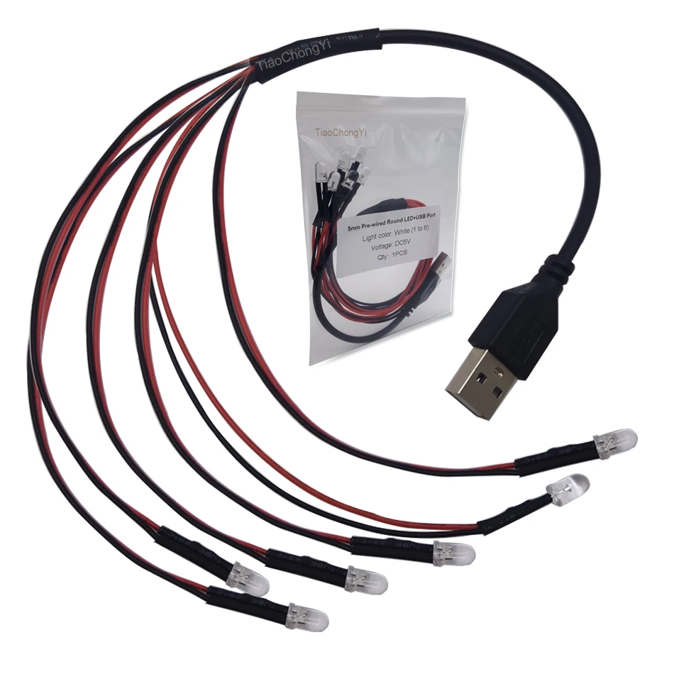 USB Port with DC5V 3mm 5mm Pre-wired Round LED Model Light light-emitting diode Blue Red Yellow For DIY Night Light Manual Light