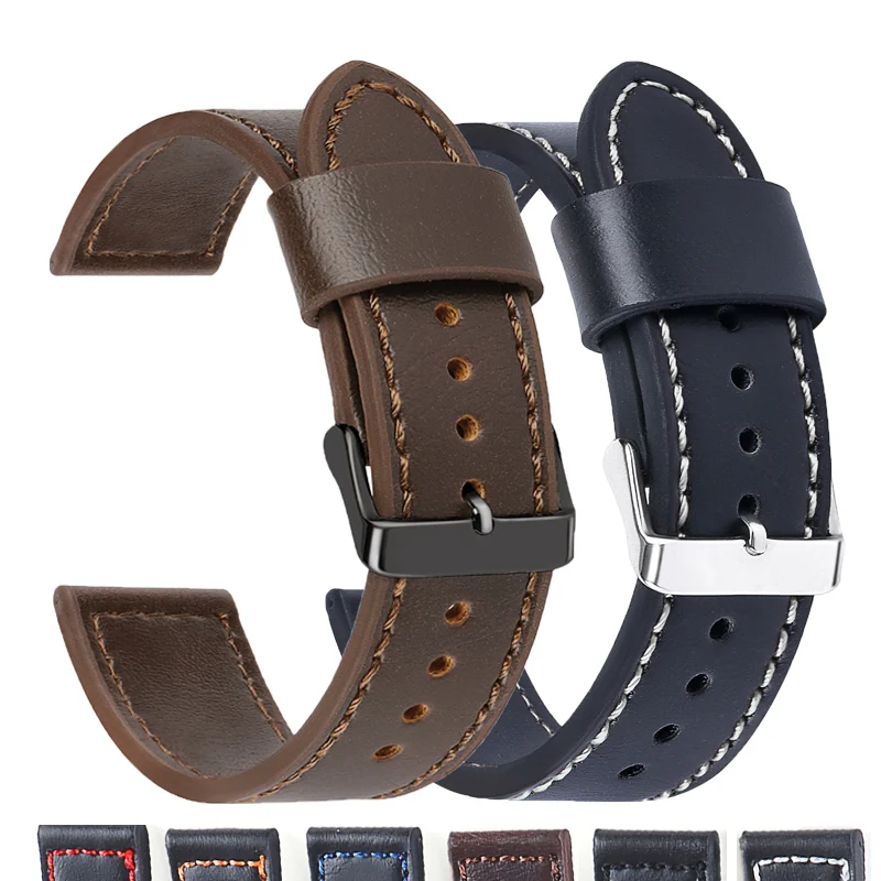 18mm 20mm 22mm 24mm Vintage Genuine Leather Watch Strap Universal Bracelet Men Women Sport Replacement Accessories Sports Band