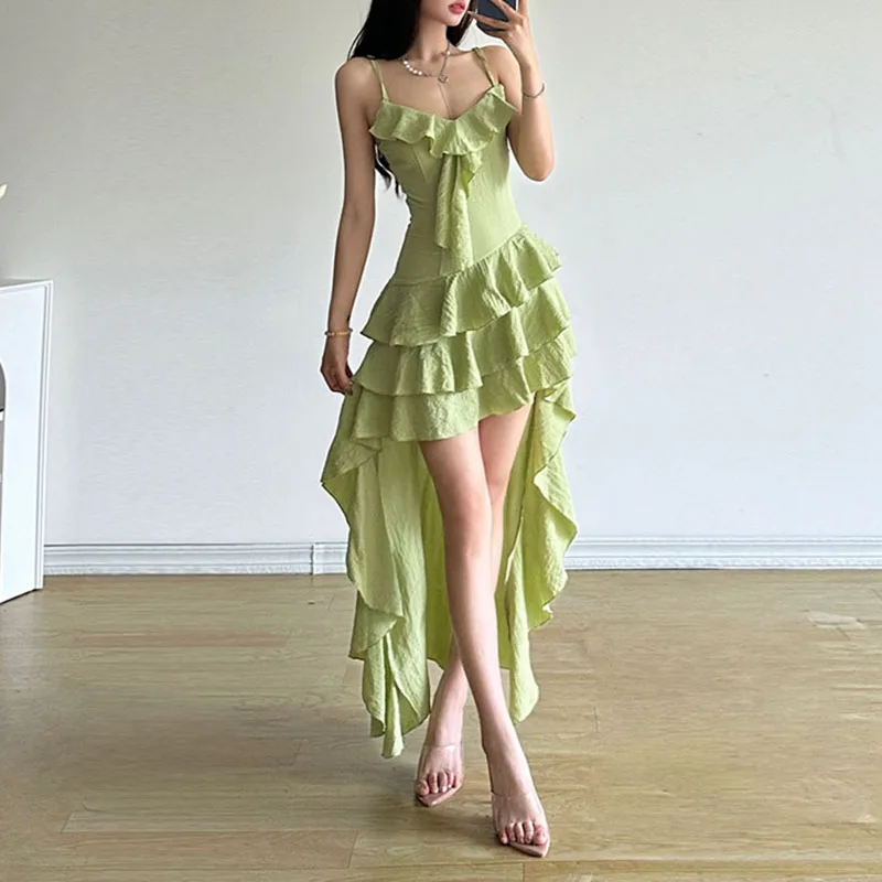 Iamhotty Party abgestuftes asymmetrisches ärmelloses Kleid für Weihnachts feier schick elegant vorne kurz hinten langes Sommerkleid koreanische Outfits