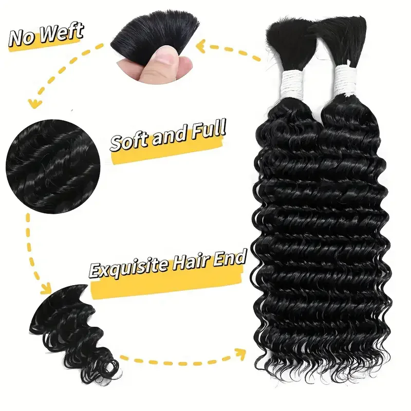 Cheveux humains bouclés pour tressage, support de cheveux, vague profonde ondulée, en vrac, sans trame, vierge brésilienne, 10A