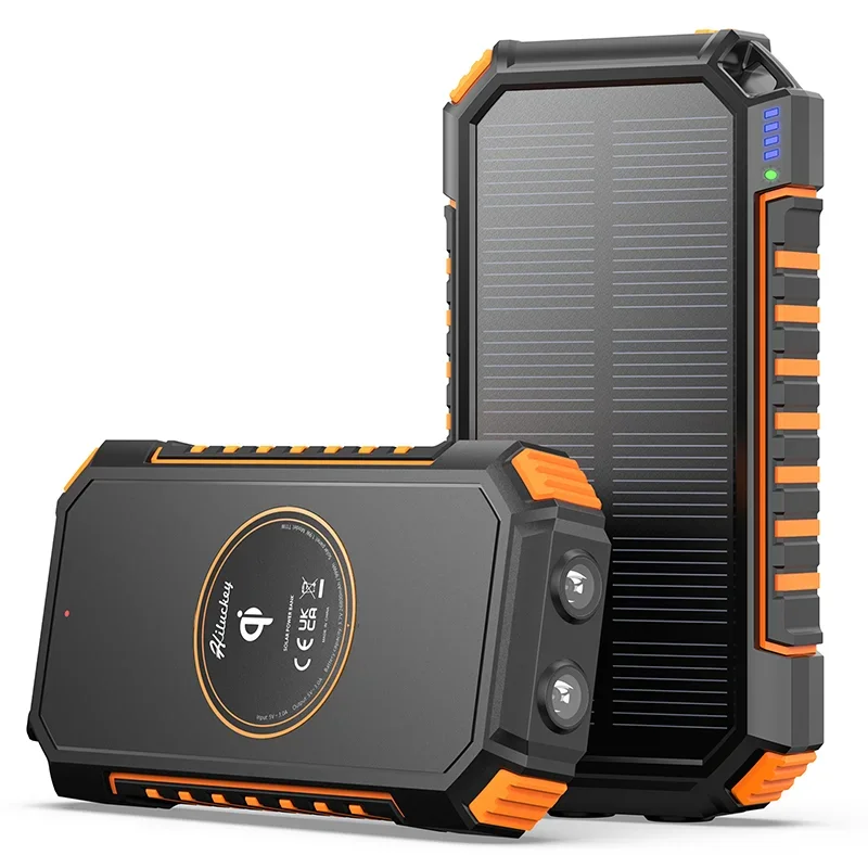 Universal 20000Mah Silicon Portatil Solar Power Bank Solar Powerbank Waterproof Wireless Solar Charger for Cell Mobile Phone