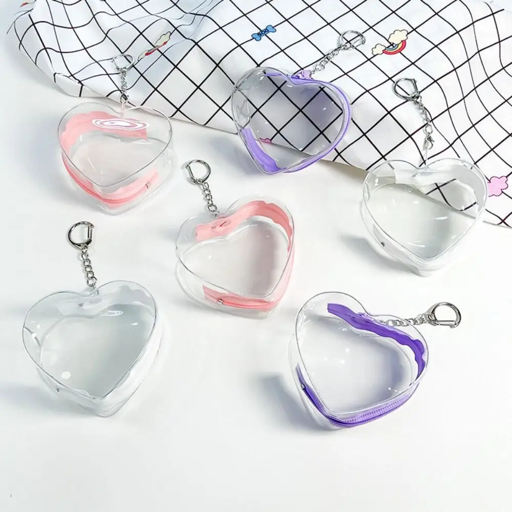 Cute Colorful Heart Figure Carrier Bag Keychain Kawaii Lightweight Doll Carrier Bag PVC Zipper Closure Itabag Outdoor