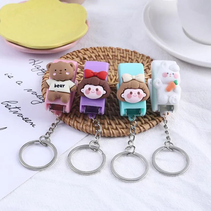 Cartoon Girls Bear Mini Stapler Kawaii Key Ring Chain Pendant Portable Bookbinding Machine Paper File Stapler for School Office