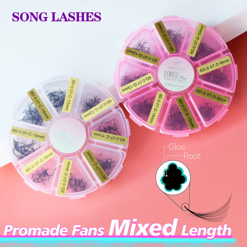 Mix Length Fans Sharp Slim Narrow Stem Cluster Premade  Loose Fans  Thin Pointy Base Russia Volume Eyelashes Extensions