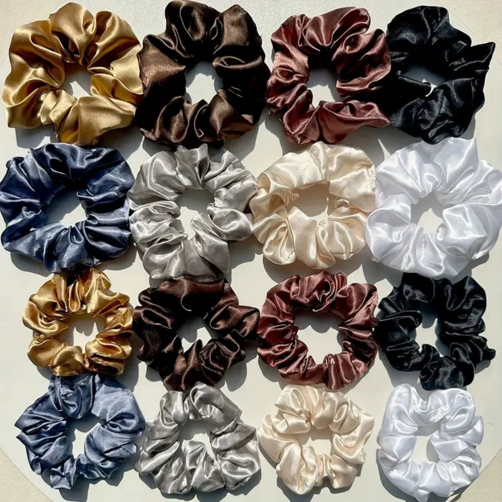 16-piece set of soft satin hair ties in pink and brown colors | suitable for wearing in all settings