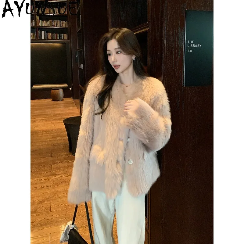 

AYUNSUE Leather&fur Coat Woman Winter Fur Jacket Elegant Long Sleeve Tops for Woman Korean Style Outerwears Woman Clothes Шуба