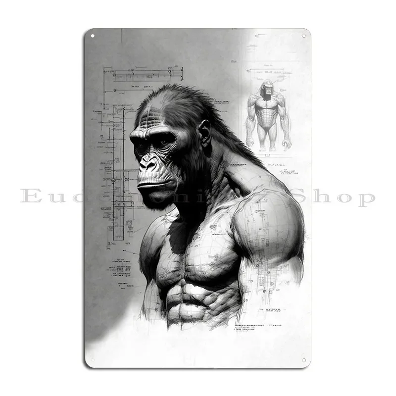 Ape Muscle Man Metal Sign Bar Design مضحك المرآب تصميم تين تسجيل ملصق #2