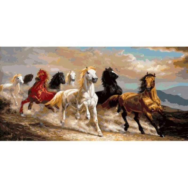

DIY full Diamond Embroidery,Round Diamond Eight Horses Win Instant Success Living room decoration rhinestone Diamond painting