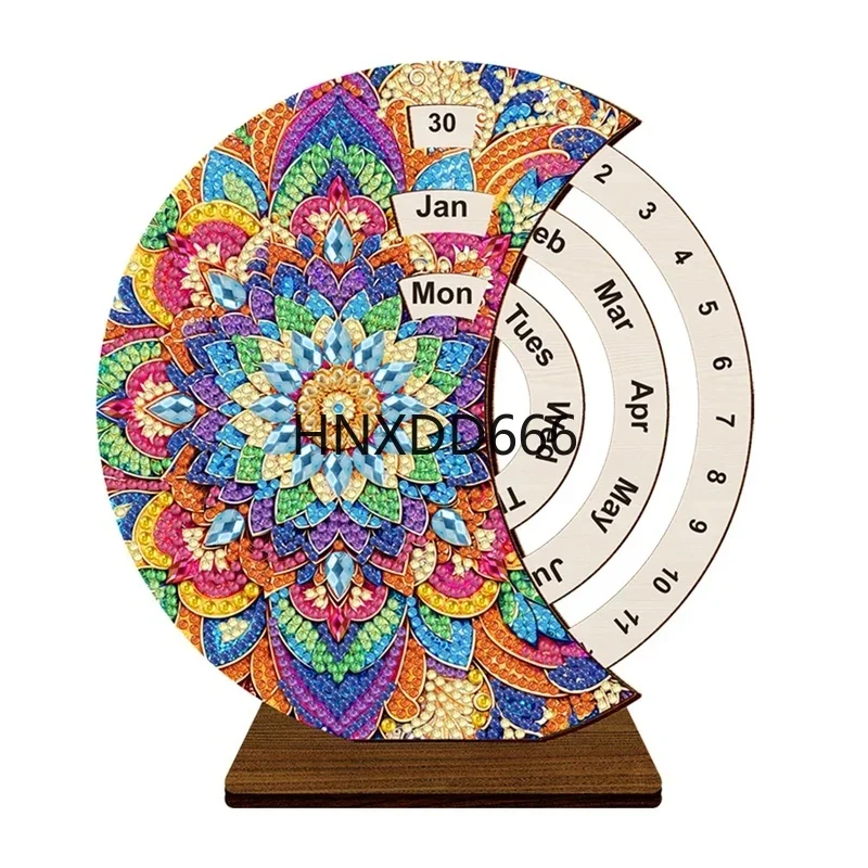 DIY Diamond Painting Moon Rotating Perpetual Calendar - Handmade Desk Decor for Beginners