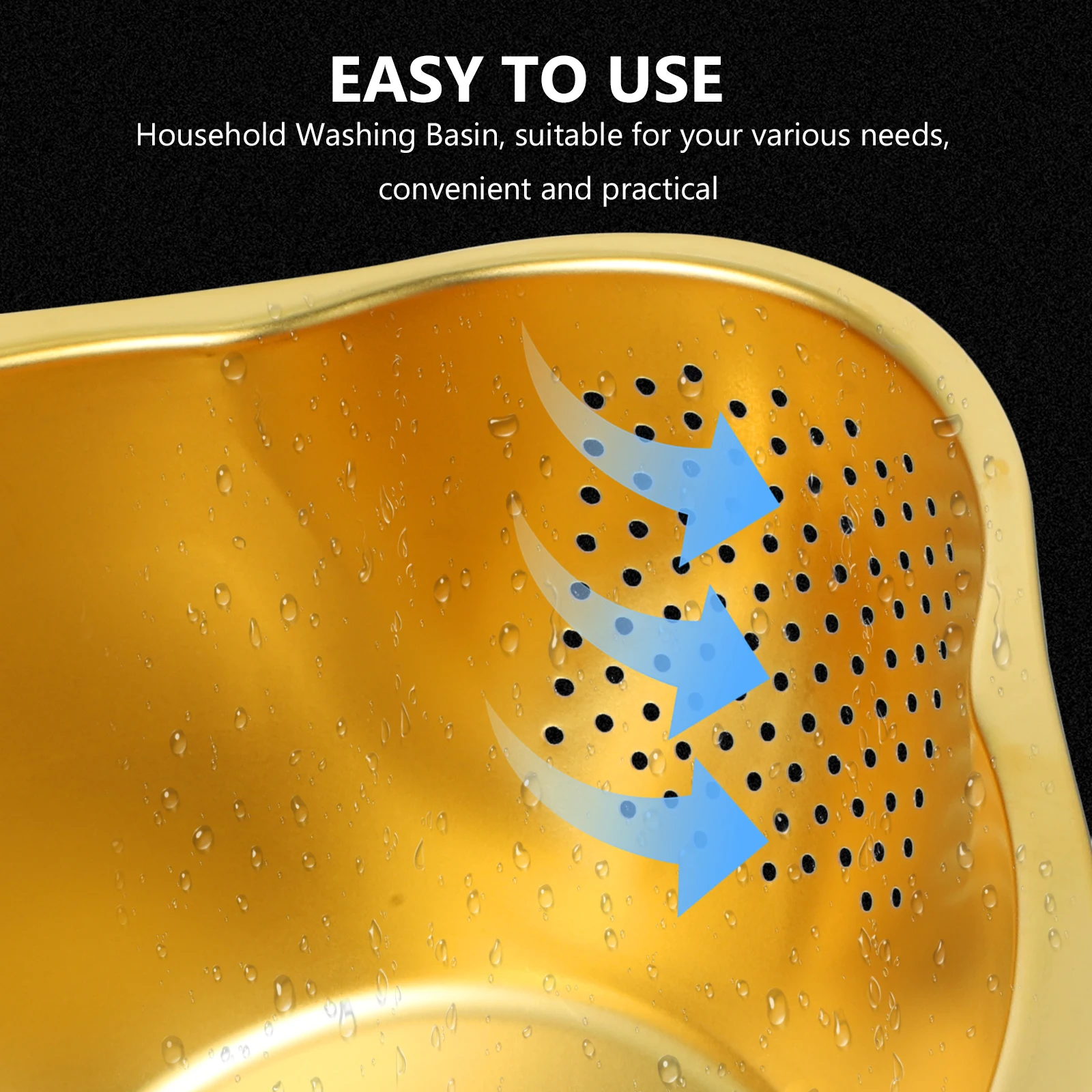 

Stainless Steel Wash Basin 304 Golden Thick Material Rice Vegetable Fruit Egg Noodles Basin Flat Bottom Kitchen Food Draining