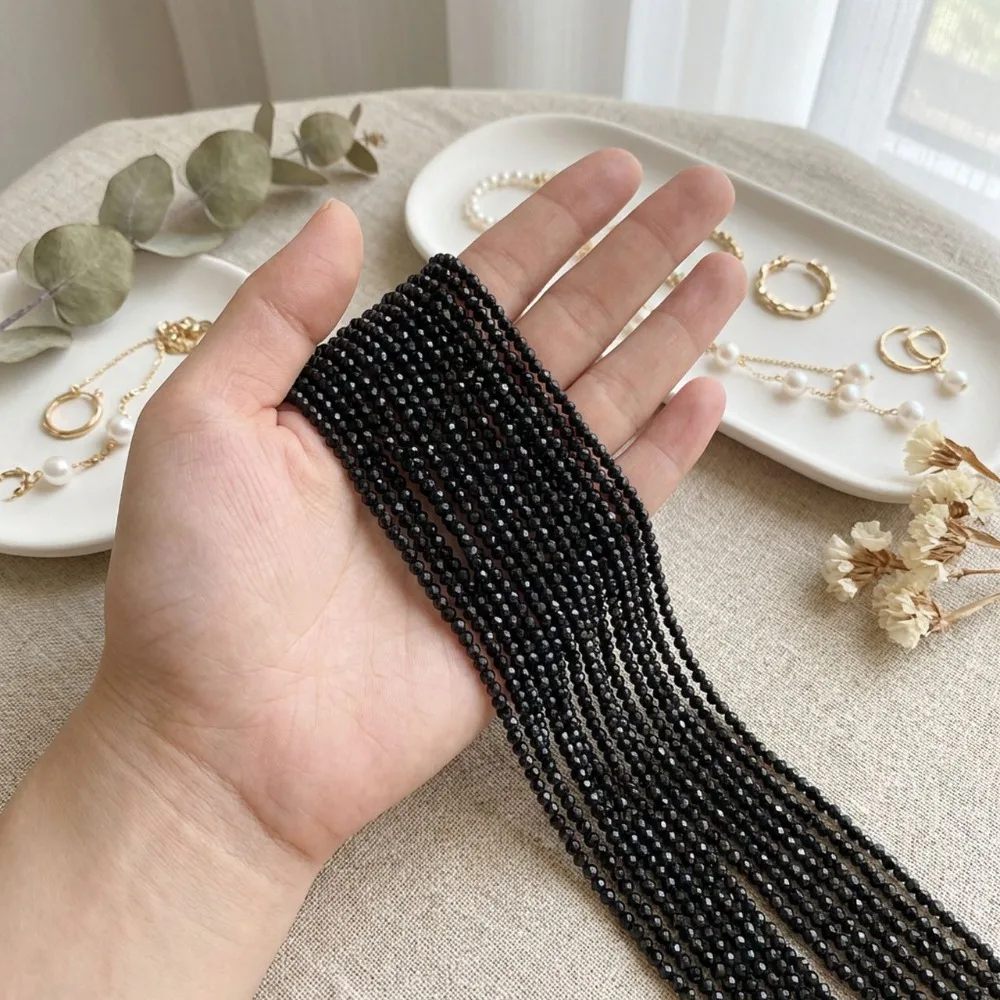 

Natural Black Spinel Beads Strands, Faceted Small Loose Beads for Jewelry Making