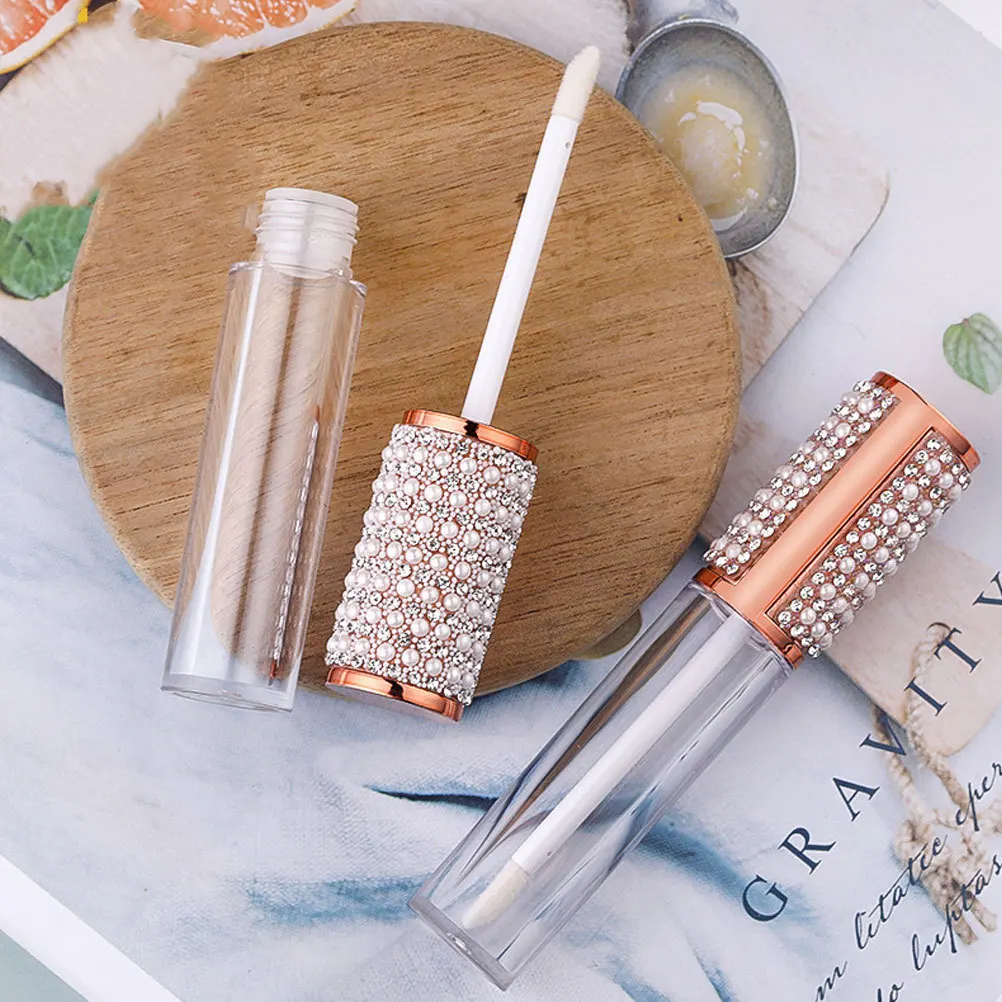 หลอดลิปกลอสเปล่า 10 ชิ้น ขนาด 5 มล. ภาชนะแก้วใสแบบเติมได้สำหรับทำลิปออยล์ เซรั่ม บาล์มเหลว พร้อมหัวแปรง