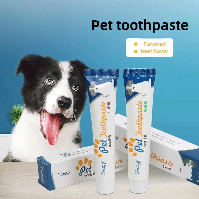

2pcs 70g Pet Toothpaste Teeth Cleaning Dog Cats Oral Cleaning Improve Bad Breath Clean Tartar Cleaning Supplies Vanilla and Beef