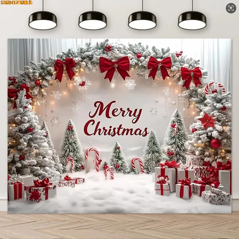

Christmas Day Wreath Family New Year Party Photography Backdrops Prop Window Living Room Xmas Tree Gift Snow Background WD-38
