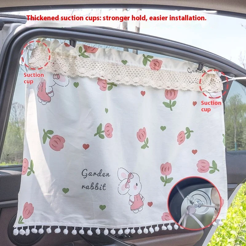 

Car Side Window Sunshade Curtains Suction Cup Checkered Design Car Accessories Light-Blocking Lace Trim Car Privacy Curtains